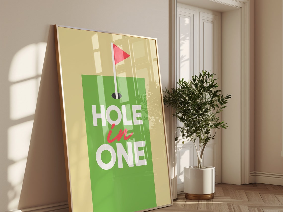 Hole In One Golf Flag Graphic Retro Green Red Minimalist Sports Poster