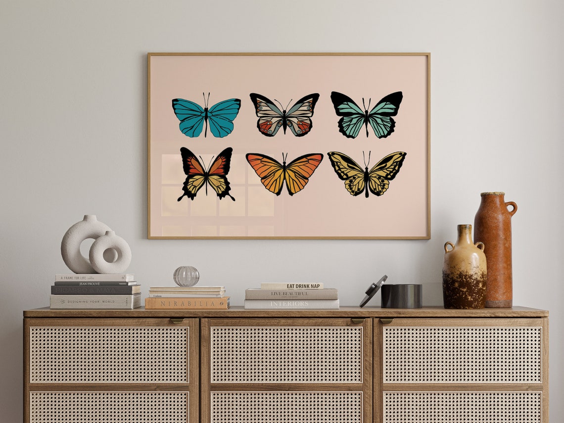 Colorful Six Butterfly Collection Blush Background Boho Art Poster - Image 4