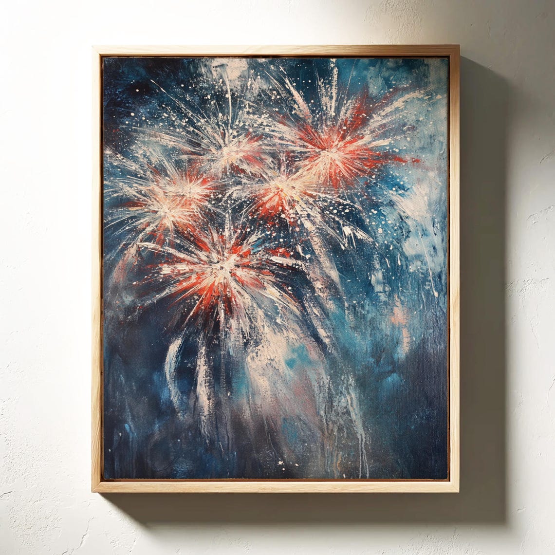 Abstract Fireworks Burst Red And White On Navy Night Modern Art Poster - Image 4