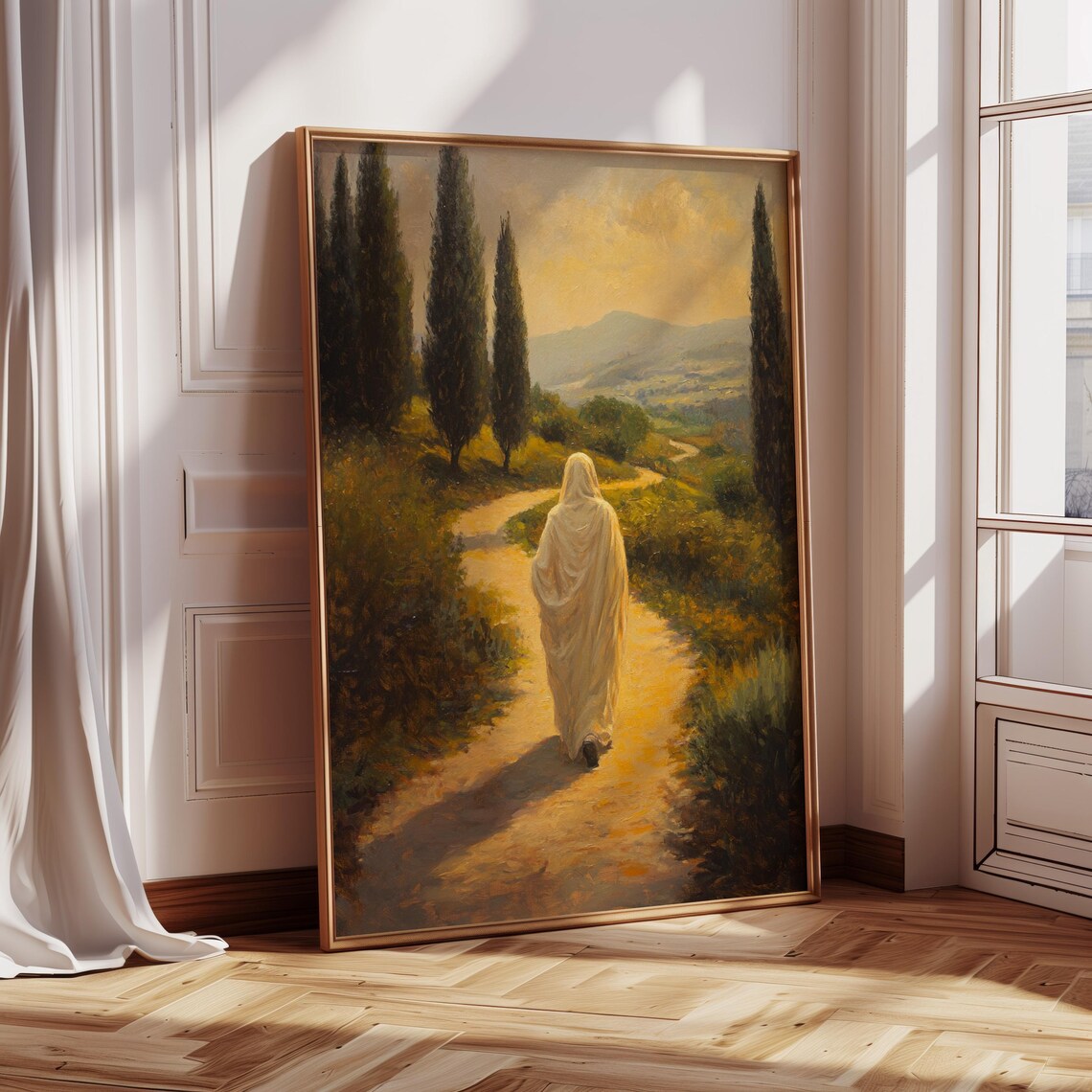 Jesus Walking Peaceful Hillside Path, Christian Landscape Art Print - Image 4