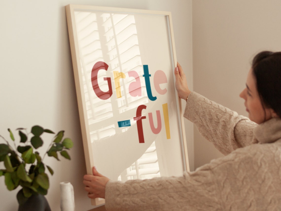 Grateful Colorful Block Typography Uplifting Minimalist Boho Poster