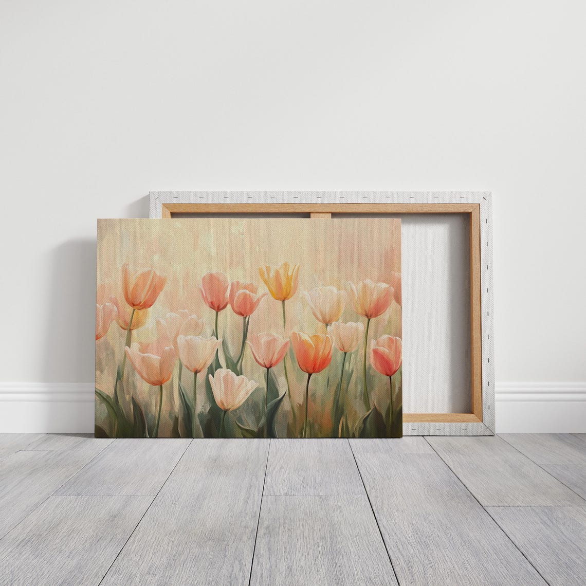 Soft Pastel Tulips Dreamy Spring Floral Meadow Watercolor Wall Art - Image 3