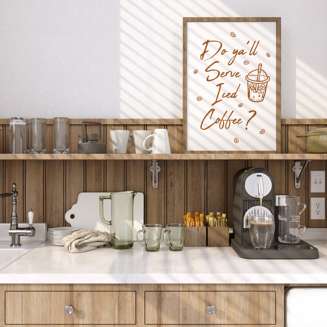 Do Yall Serve Iced Coffee Quote Script Coffee Bar Wall Poster - Image 2