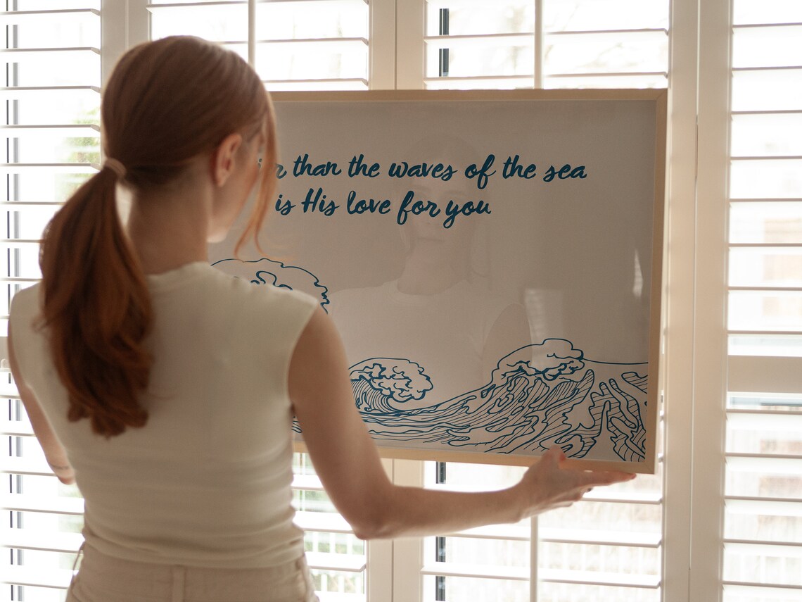 Mightier Than The Waves Of The Sea Faith Quote Ocean Wave Poster - Image 4