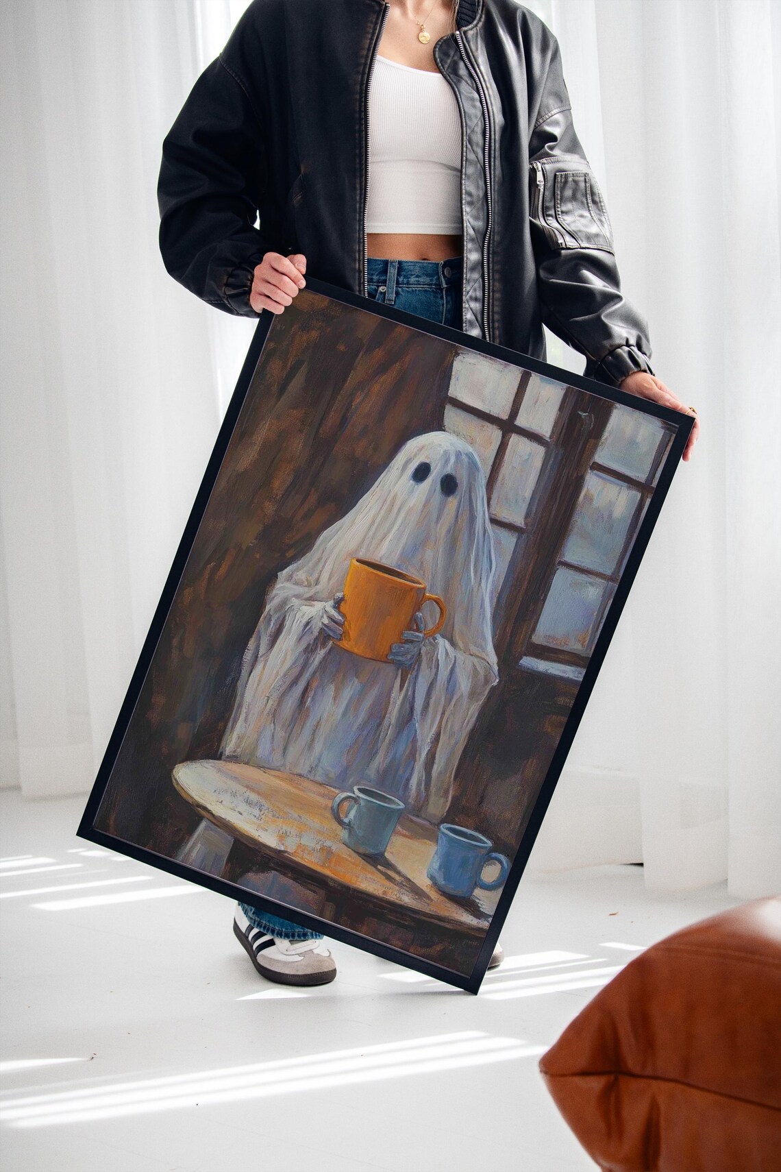 Ghost With Big Coffee Mug, Funny Kitchen Art - Image 2