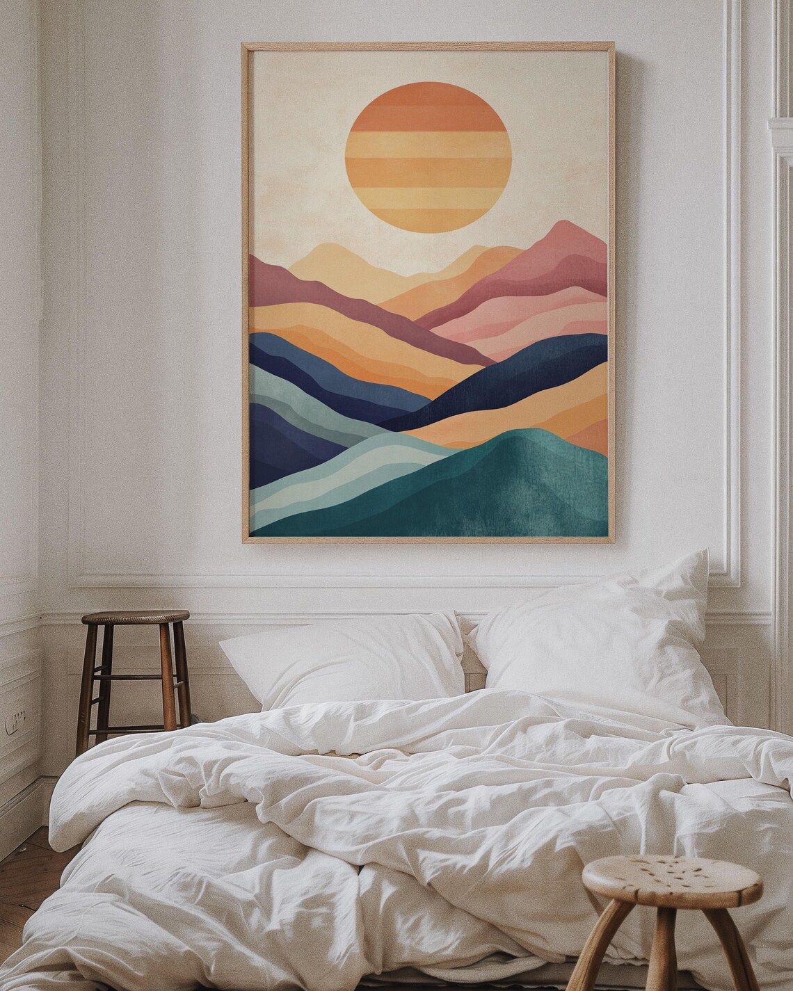 Modern Sunset Mountain Landscape, Minimalist Art Print - Image 3