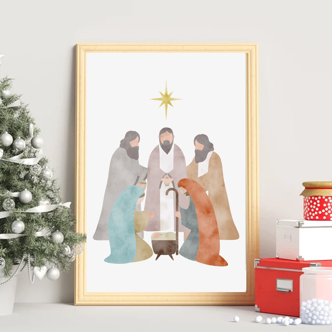 Watercolor Nativity Scene With the Three Wise Men and Star Poster - Image 2