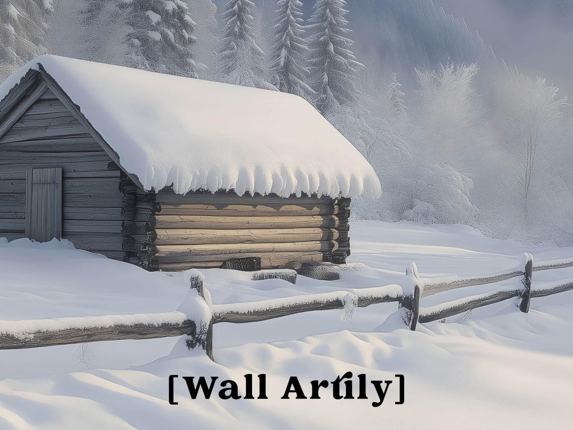 Rustic Log Cabin Buried In Deep Snow With Wooden Fence Poster