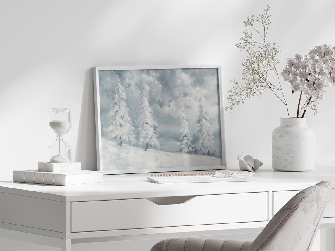Snowy Pine Forest Storm Winter Landscape Painting Decor Poster - Image 7