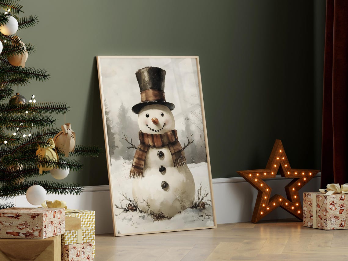Cute Snowman Christmas Snowman Artwork Christmas Wall Art Snowman Wall Art Decoration Wall Art - Image 4