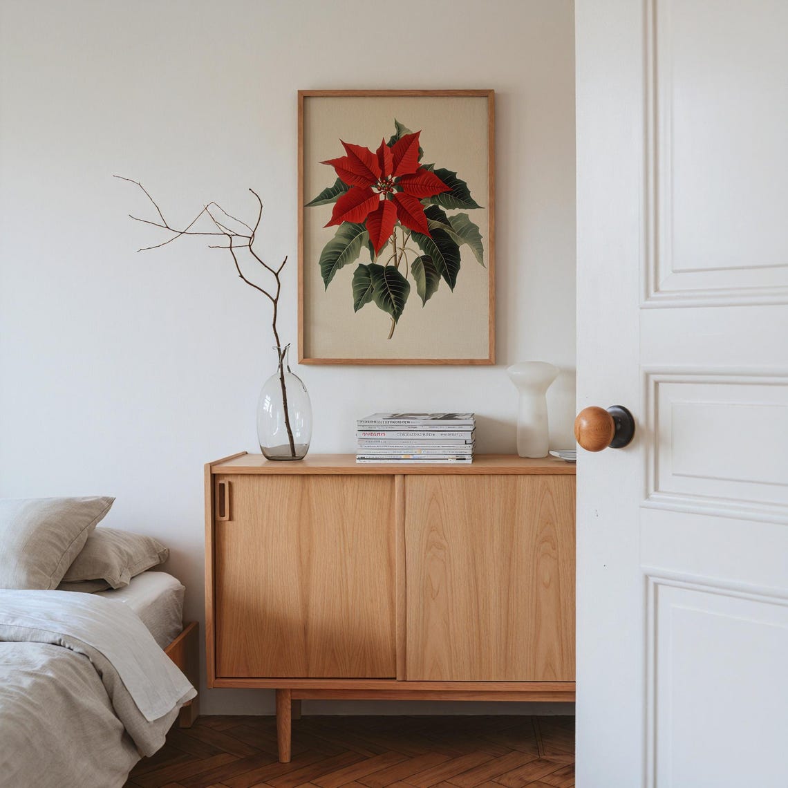 Vintage Red Poinsettia Christmas Holiday Botanical Art Print - Image 2
