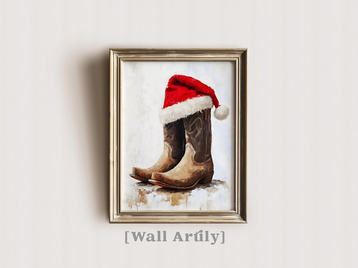 Christmas Cowboy Boots Holiday Western Art Print - Image 3