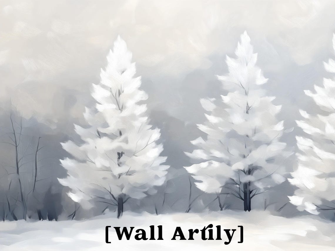 Three Frosted Pine Trees Winter Forest Snow Landscape Scene Poster - Image 4