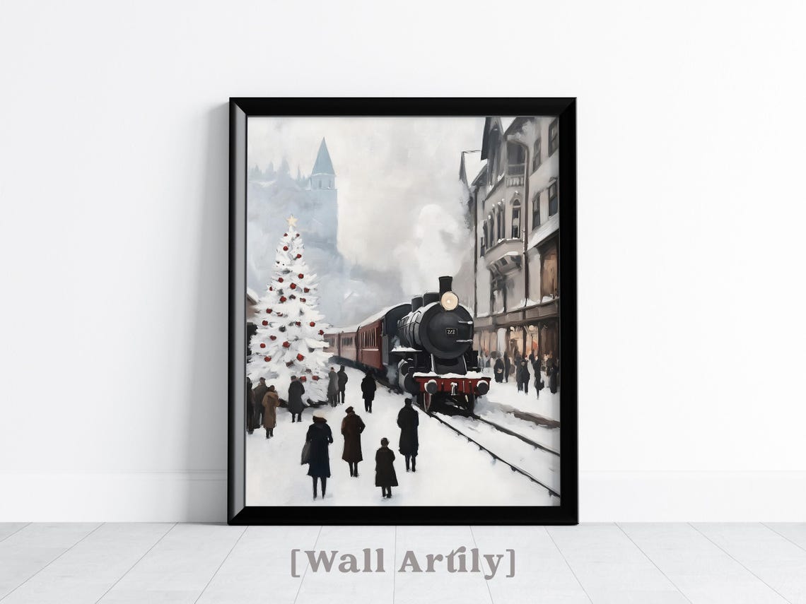 Vintage Steam Train At Snowy Station With Christmas Tree Poster - Image 3