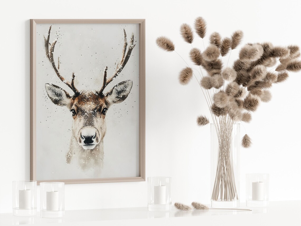 Watercolor Reindeer Christmas Wall Art, Xmas Print - Image 5