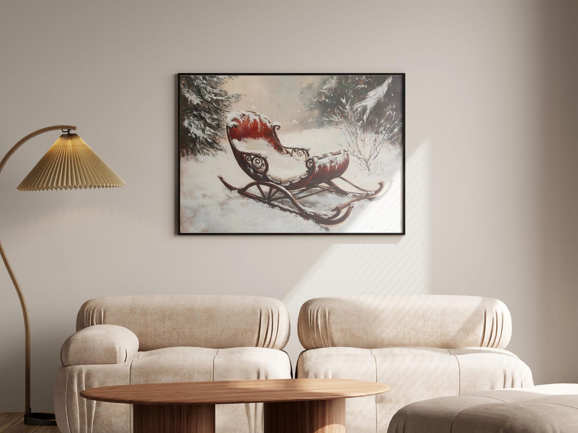 Antique Red Sleigh Covered In Snow In A Winter Forest Poster - Image 4