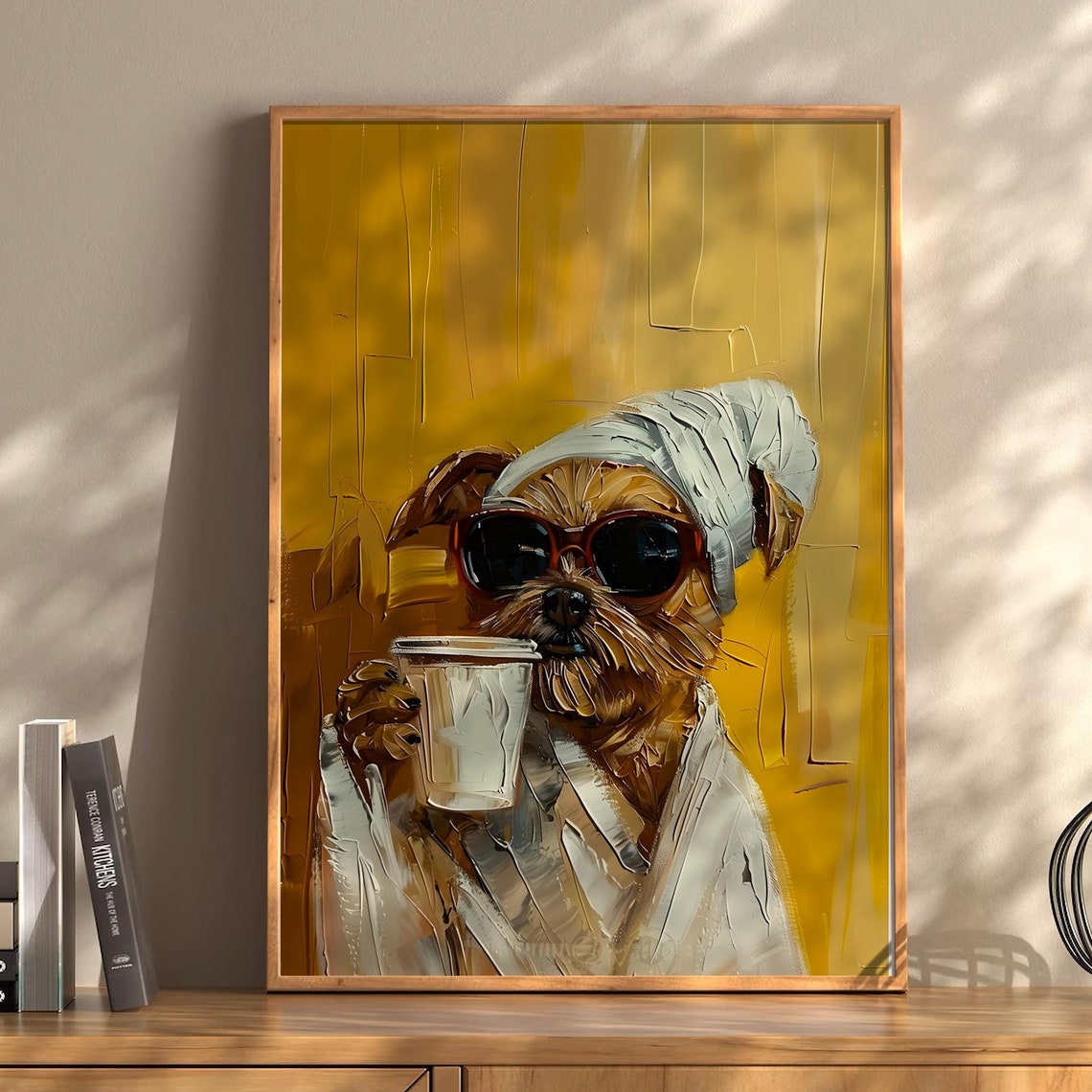 Sassy Dog In Bathrobe And Towel With Coffee Funny Pet Poster