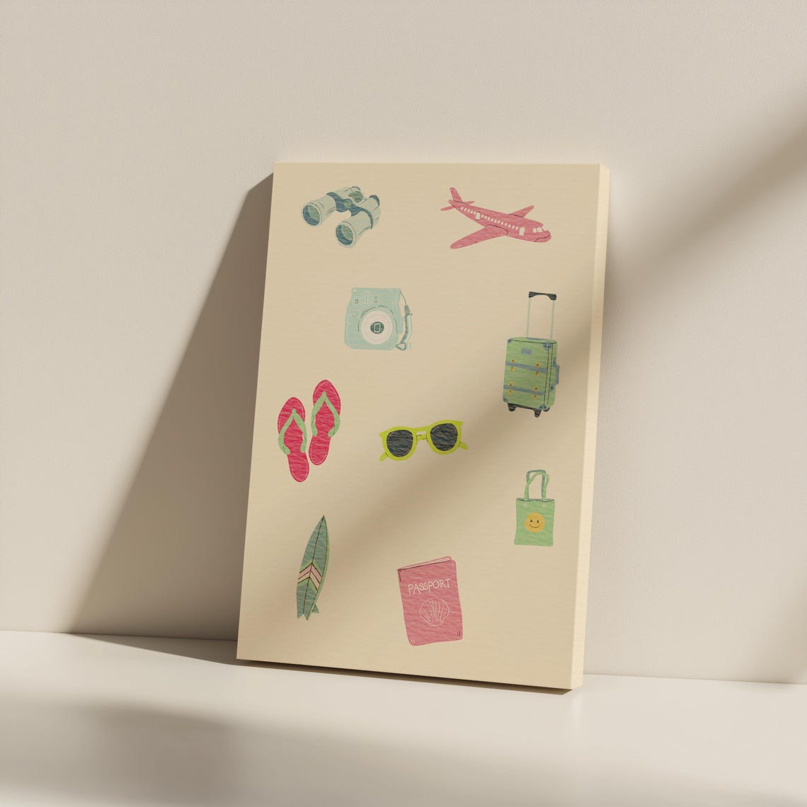 Cute Travel Essentials Icons Pastel Vacation Adventure Poster