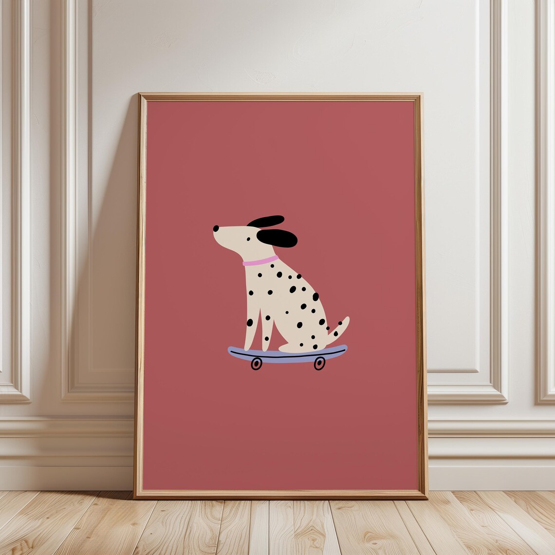Dalmatian Dog on Skateboard Minimalist Art Print
