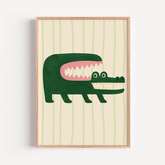 Funny Crocodile Print Safari Nursery Wall Art Unframed