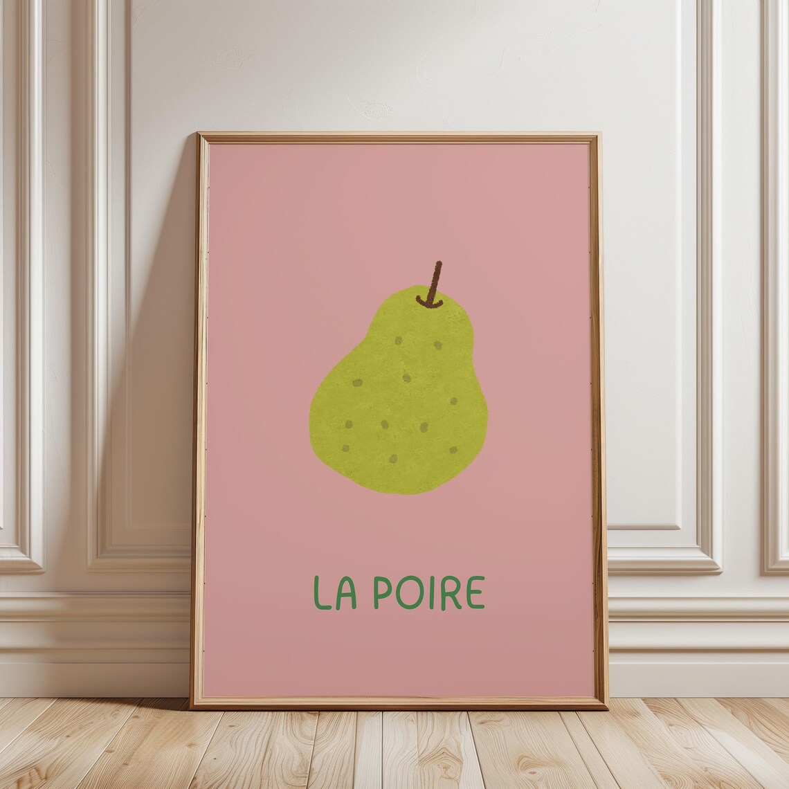 La Poire French Green Pear on Pink Minimalist Kitchen Art Poster