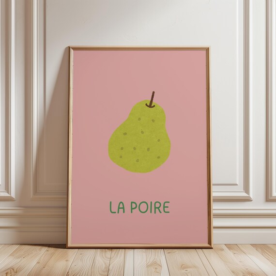 La Poire French Green Pear on Pink Minimalist Kitchen Art Poster