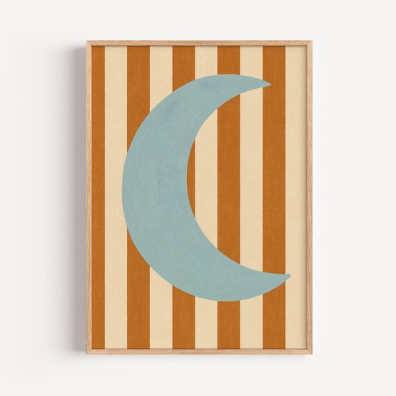 Blue Crescent Moon Minimalist Celestial Art Print