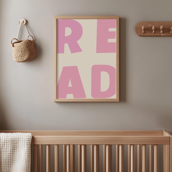 Read Bold Pink Letters Nursery Typography Minimalist Kids Art Poster