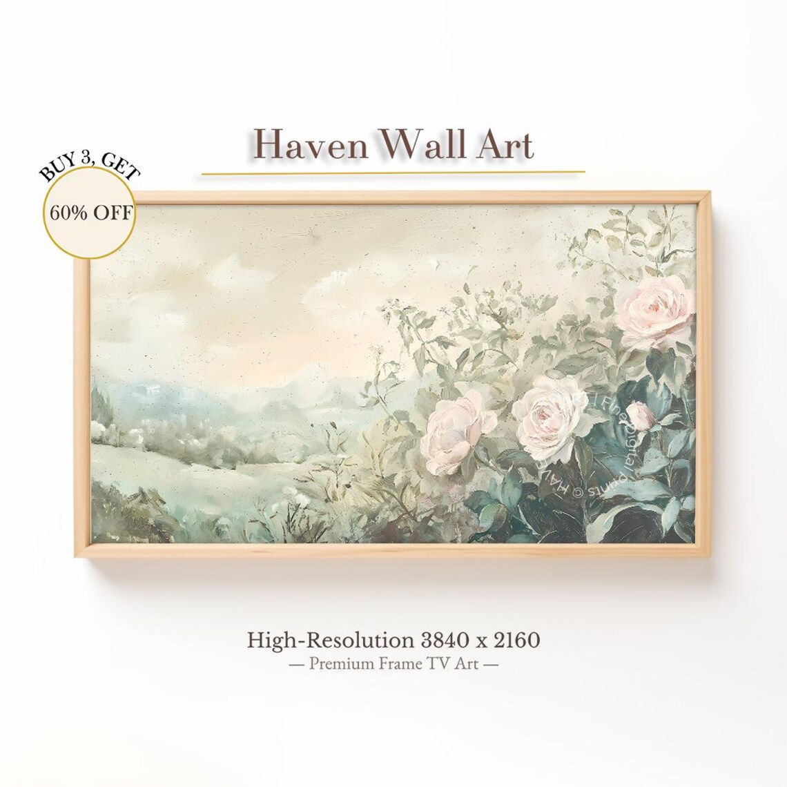 Vintage Rose Garden Blush Blooms Misty Morning Romantic Wall Art