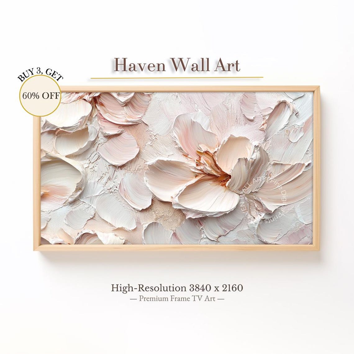 Blush Floral Impasto Textured 3D Petal Oil Painting Flower Poster
