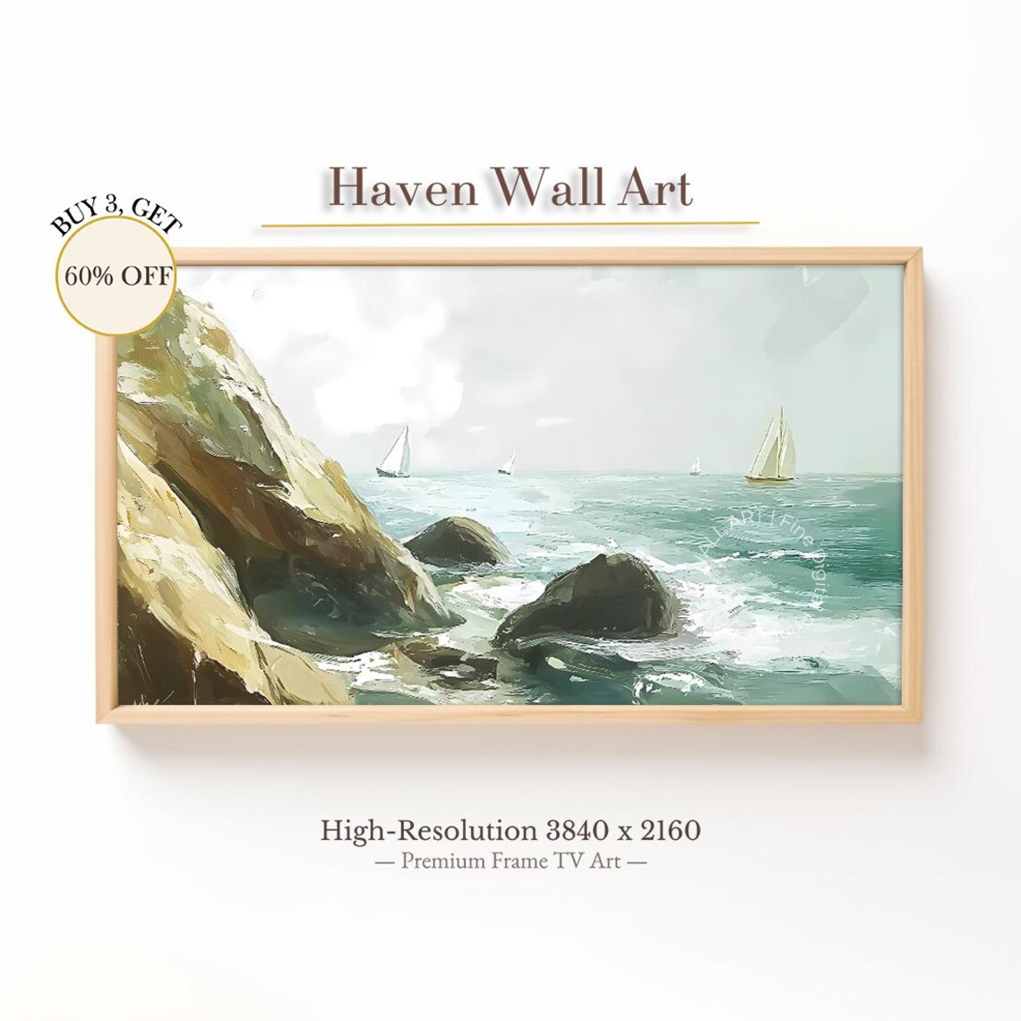 Sailboats Along Rocky Shore Minimalist Summer Coastal Art Poster
