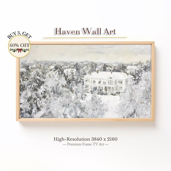 Snowcovered Country Mansion Winter Estate Impressionist Art Poster