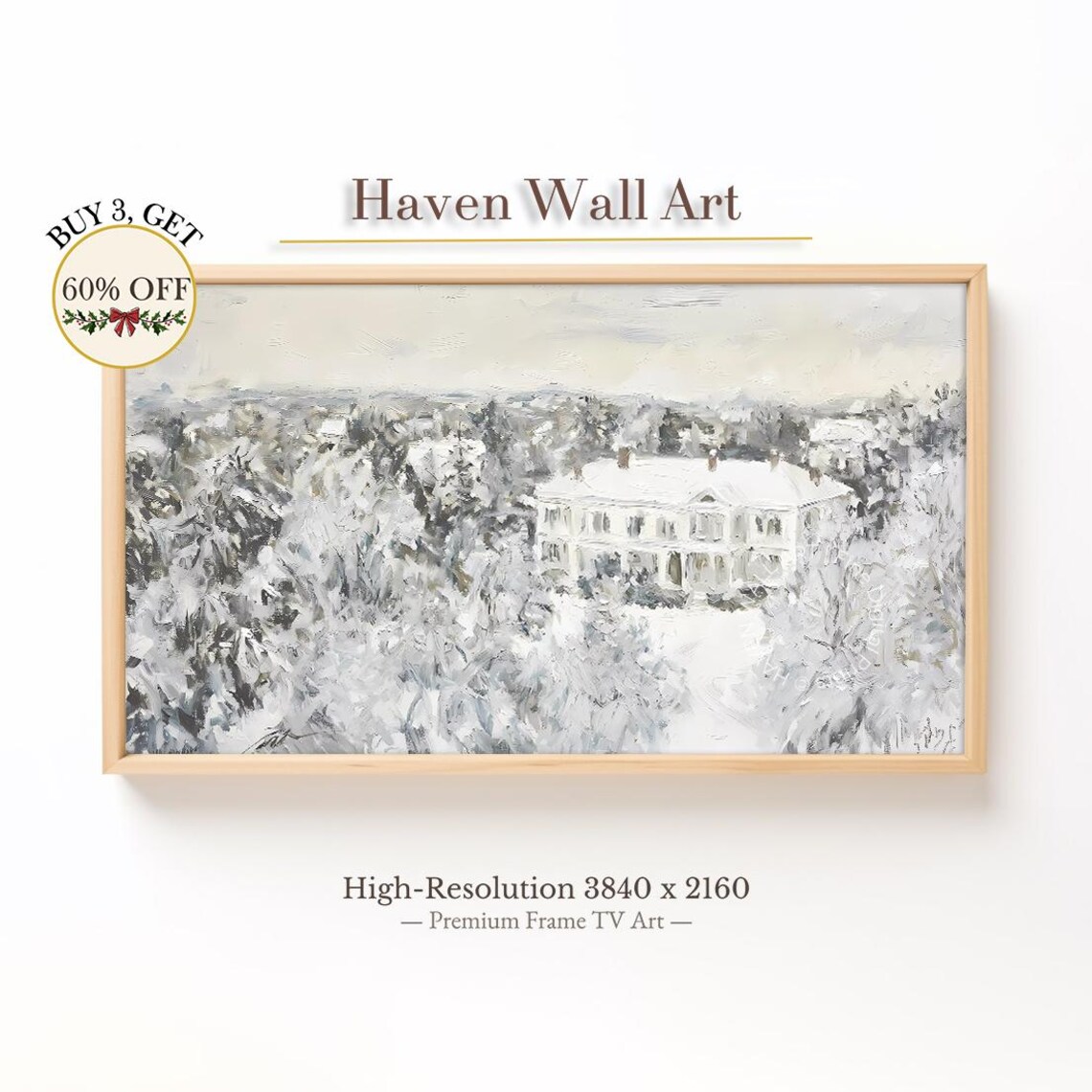 Snowcovered Country Mansion Winter Estate Impressionist Art Poster