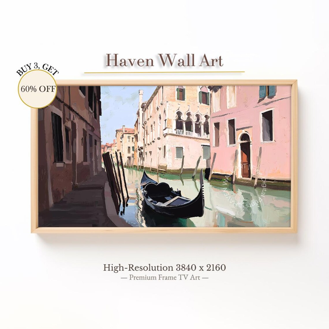 Venetian Gondola on Pastel Pink Canal Romantic Italy Travel Poster