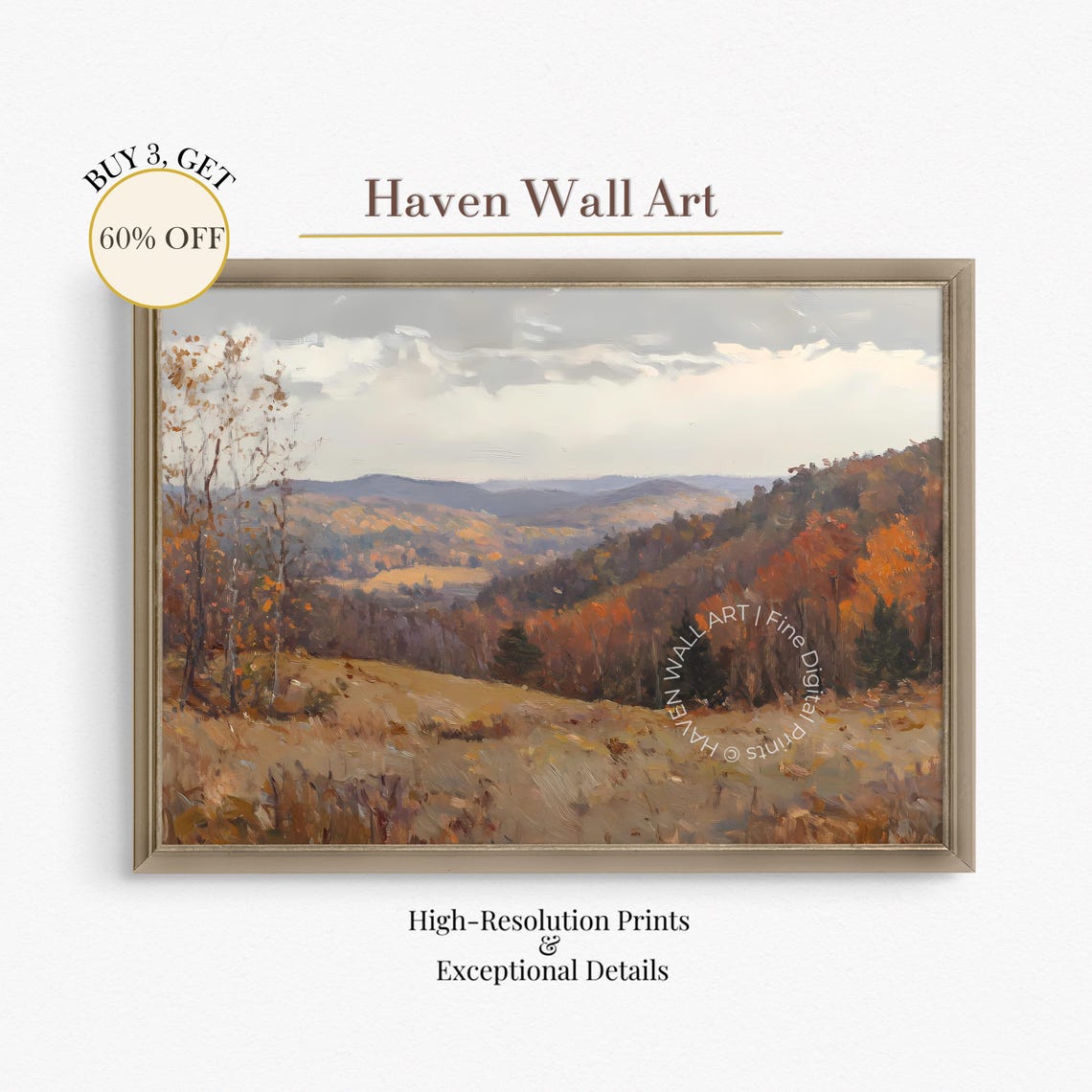 Moody Autumn Mountain Valley Fall Foliage Landscape Art Poster