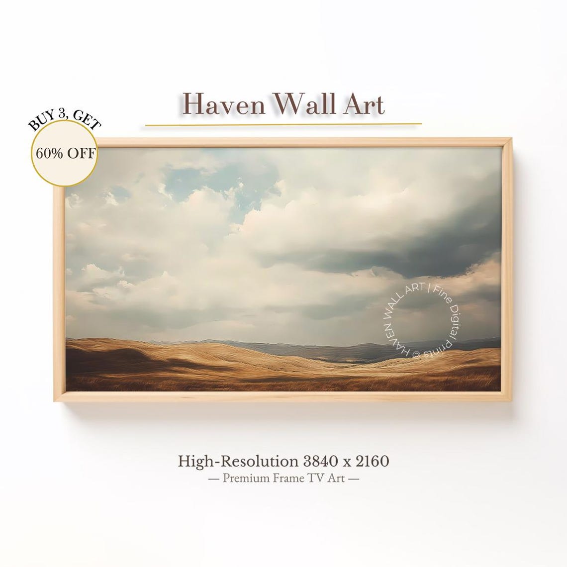 Amber Rolling Hills Dramatic Cloudy Sky Golden Plains Poster