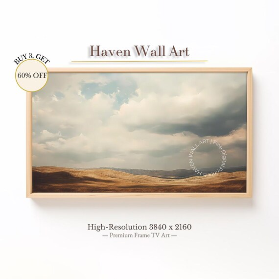 Amber Rolling Hills Dramatic Cloudy Sky Golden Plains Poster