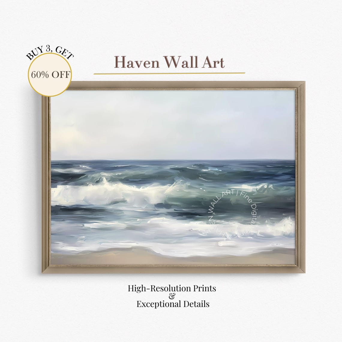 Serene Gentle Ocean Waves Soft Coastal Seascape Calm Beach Art Poster