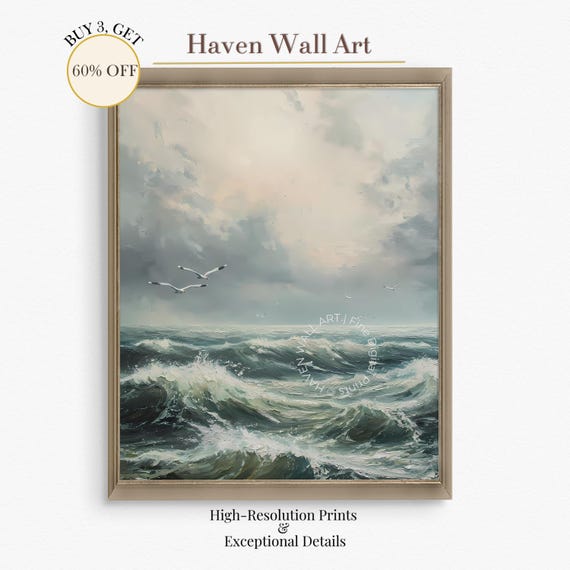 Dancing Ocean Waves Dramatic Coastal Seascape Print Summer Beach Wall Art Pub056