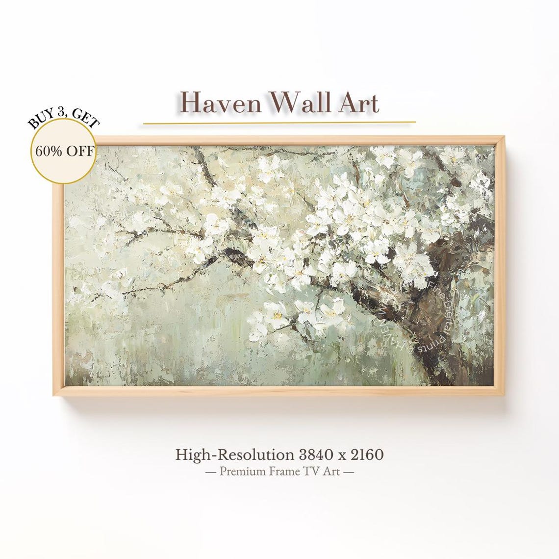 White Blossoming Tree Impressionist Oil Spring Branches Wall Art