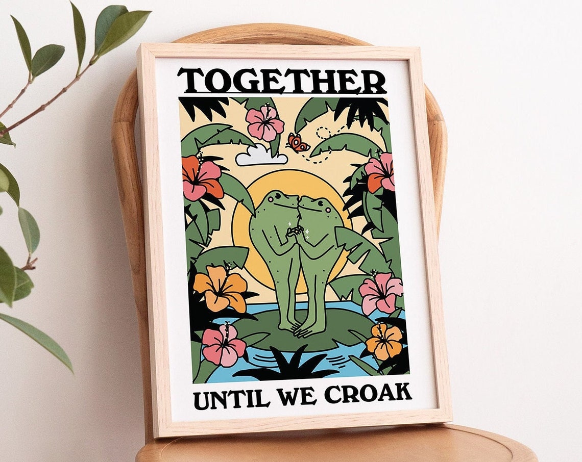 Tropical Frog Wall Print Colorful Botanical Poster Retro Illustration Wall Decor Bold Art Prints