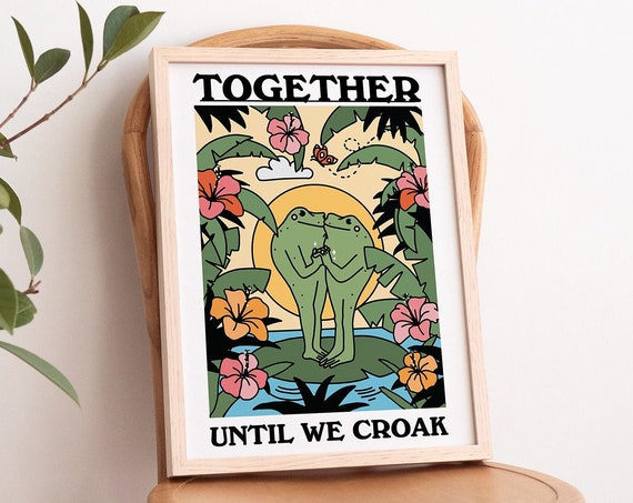 Tropical Frog Wall Print Colorful Botanical Poster Retro Illustration Wall Decor Bold Art Prints
