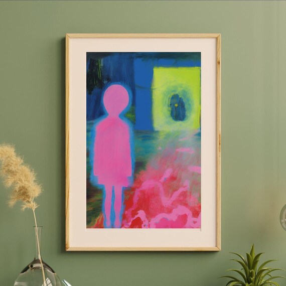 Dream Door Glowing Doorway Abstract Surreal Pink Figure Painting Poster