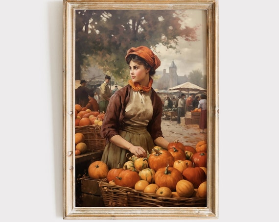 Vintage Fall Rustic Woman Pumpkin Art Print