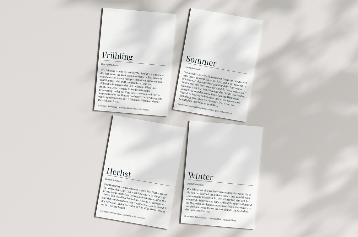 Postcards Seasons Definition, 4 Season Illustration Print