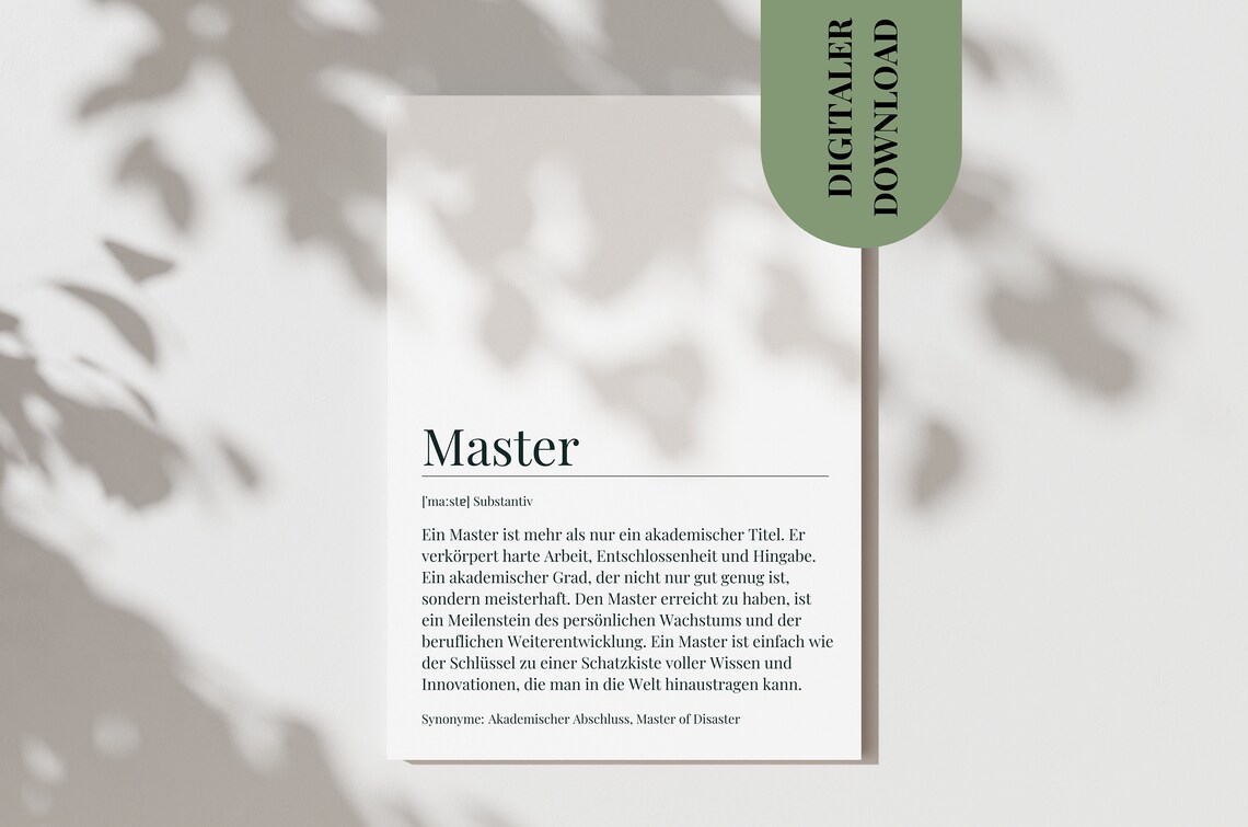 Master Degree Definition Print, Graduation Gift Poster