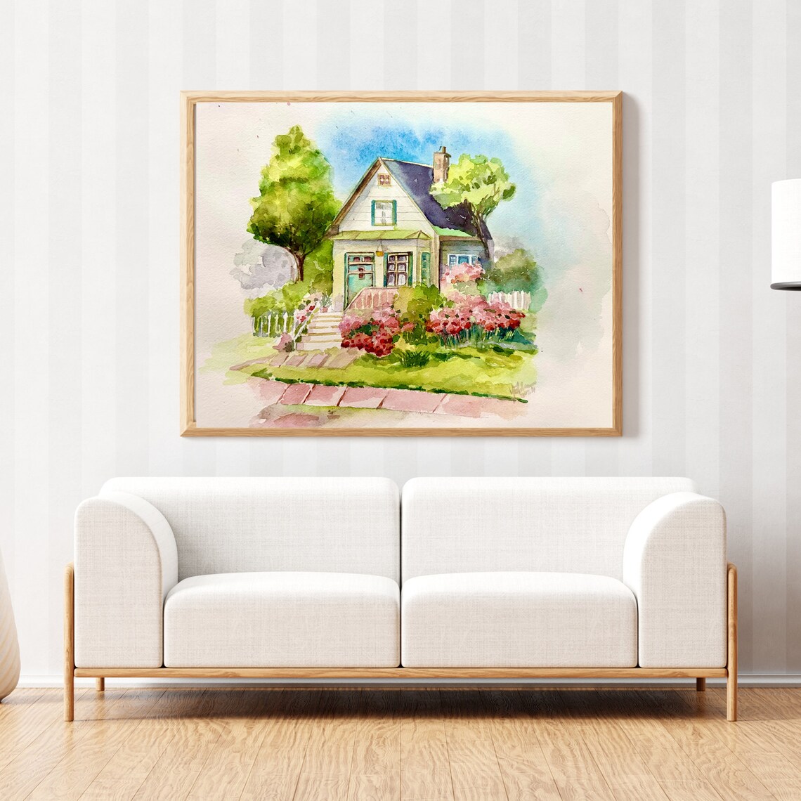 House Watercolor Painting Original Art House With Garden Painting House Portrait 12x16 In - Image 4