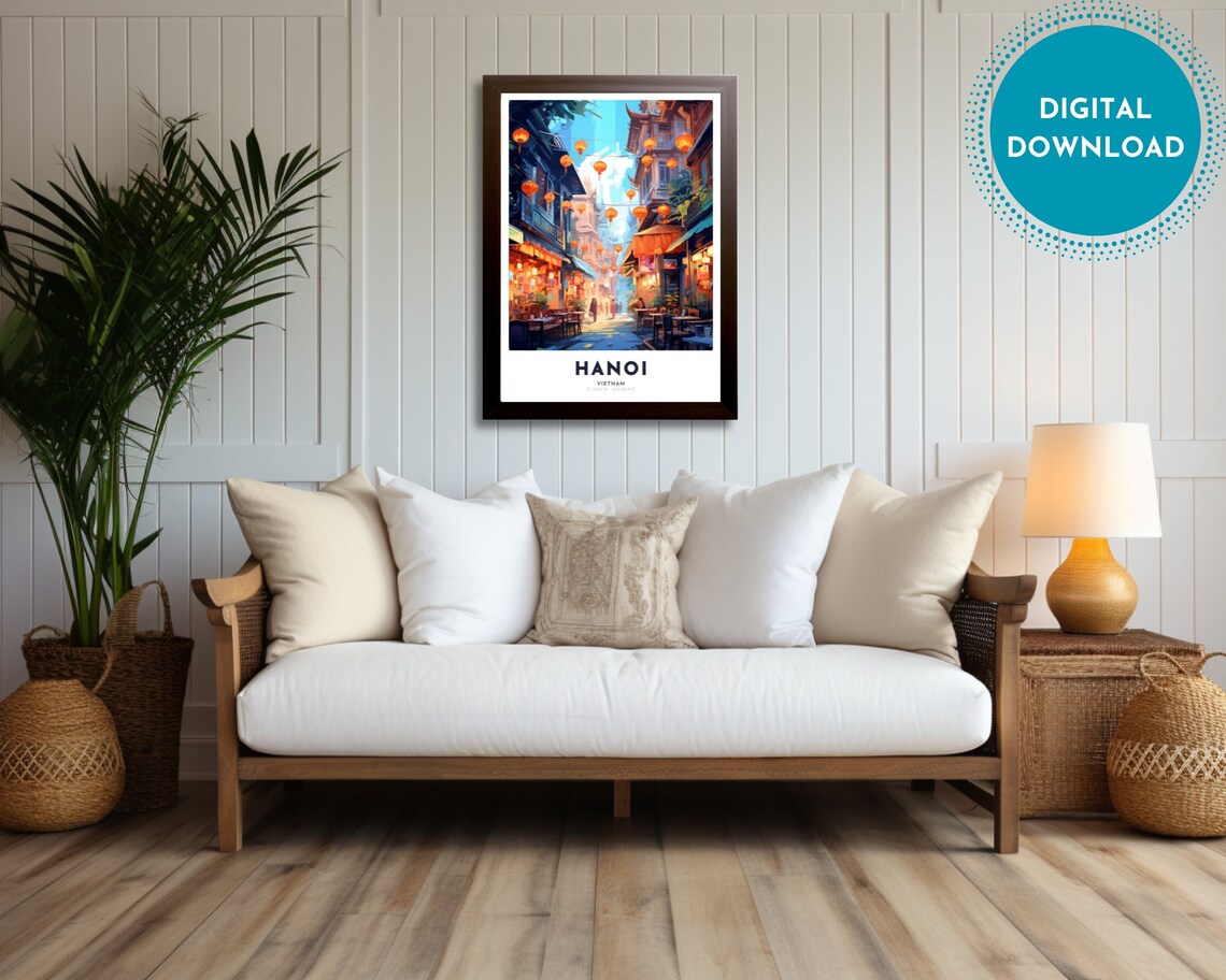 Hanoi Vietnam Lantern Old Town Street Colorful Travel Poster - Image 2
