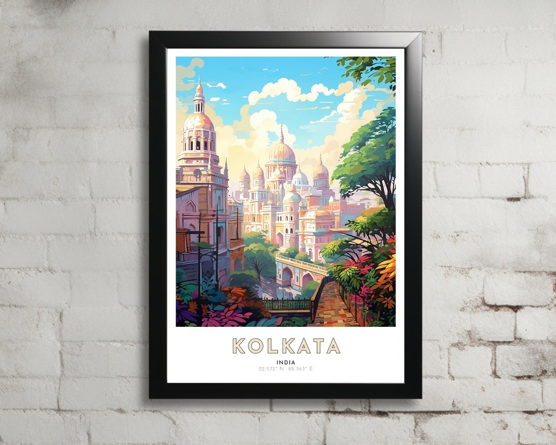 Kolkata Travel Poster Of India Art Nouveau Gift For Lovers Of Kolkata India Wall Art Decor Of Calcutta Painting