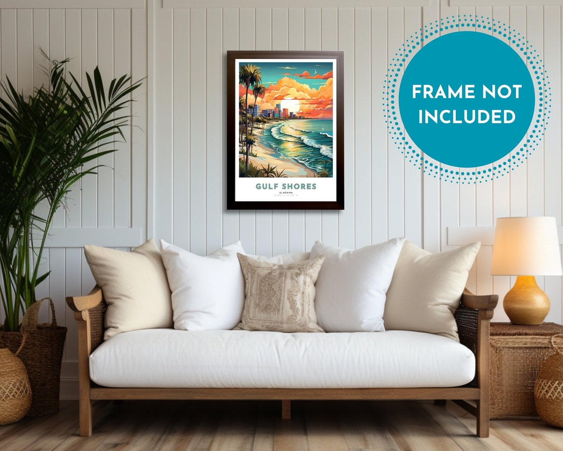 Gulf Shores Alabama Beach Sunset Palms Ocean Waves Travel Poster - Image 2